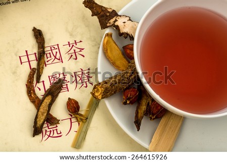 ingredients for a cup of tea in traditional chinese medicine.