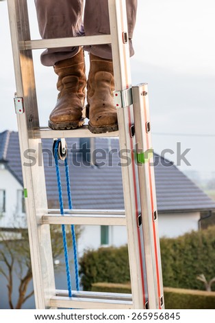 craftsman on a ladder at the house, icon crafts, home improvement, safety, career