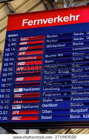 Zurich in Switzerland. train station info for departure times,