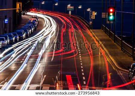 traffic in city at night, symbol of traffic, congestion, air pollution