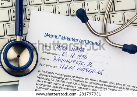 a living will in german. instructions for the doctor or the hospital in the event of terminal illness.