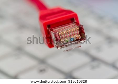 network cable on keyboard, symbol photo for this pc, e-commerce, global communications