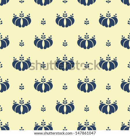 Vintage seamless pattern. Retro pattern with a crown and flowers on beige background.
