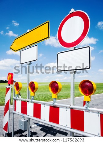 road reflectors at a construction site near berlin - germany - blank signs with space for text