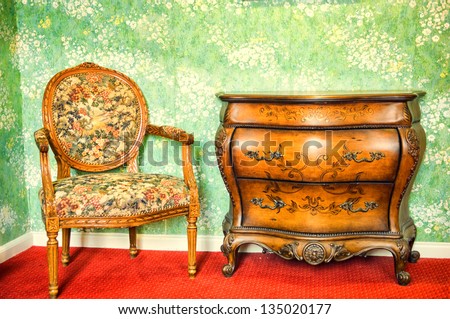 antique furniture - commode and chair
