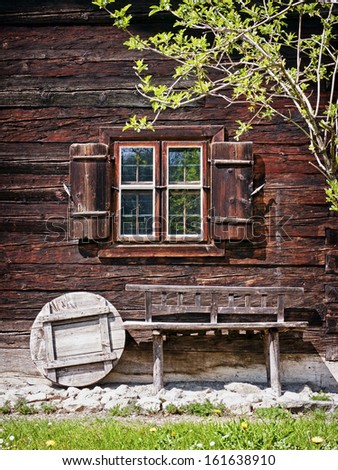 window and bench at an old farm