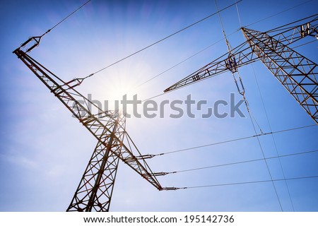 modern electricity pylons - unusual angle