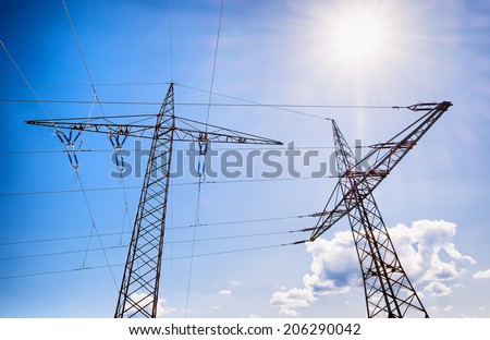 modern electricity pylons - unusual angle