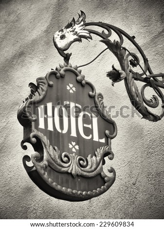 beautiful old hotel sign - closeup