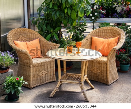 basket chairs at a patio