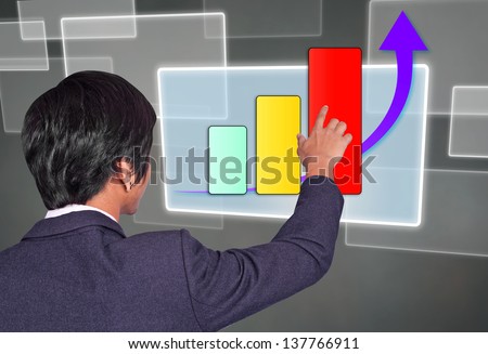 Man finger touch screen interface chart