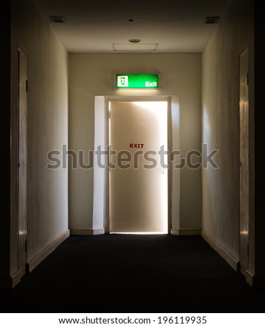 emergency fire exit outlet sign and door