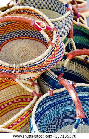Colorful Woven Baskets at a Typical Craft Fair