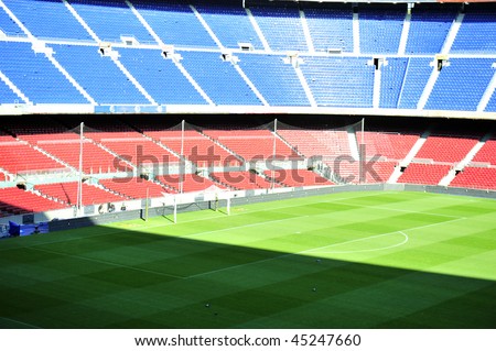 Close up of soccer stadium Camp Nou in Barcelona, Spain.