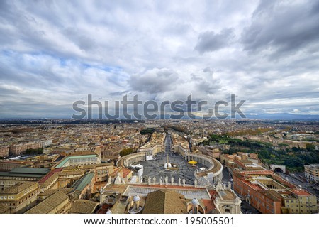 Piazza San Pietro (St. Peter's Square), a large elliptical shaped square in front of the St. Peter's Basilica in Rome.