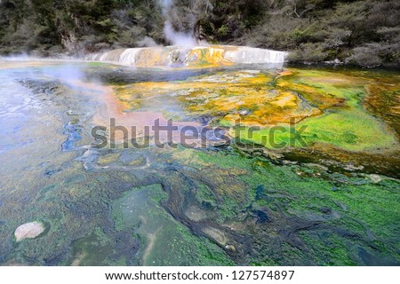 Geo-thermal springs and lakes in the Wai-O-Tapu Thermal Wonderland, New Zealand