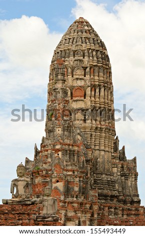 Wat Chaiwatthanaram, ancient temple complex in Ayuthaya in monsoon season, Central Thailand.