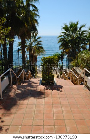 Stairs to sea in Marbella, Andalusia, Spain