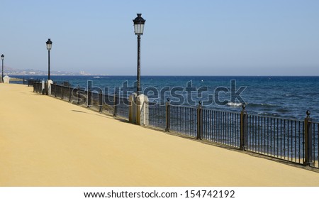 Promenade beach along the Mediterranean sea in Marbella, Andalusia, Spain