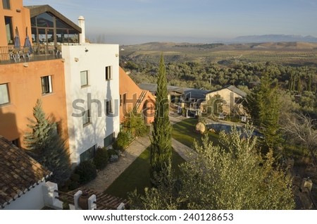 DILAR, SPAIN - DECEMBER 27: Rural hotel at the foot of the mountain range on December 27, 2014 in Dilar, a village of Granada, Andalusia, Spain