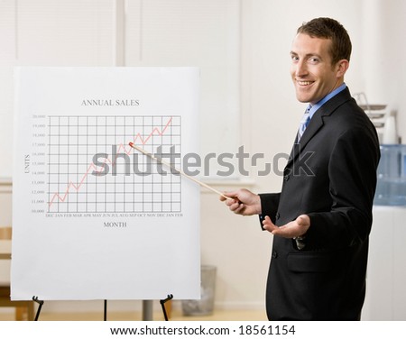 Confident businessman explaining financial analysis chart
