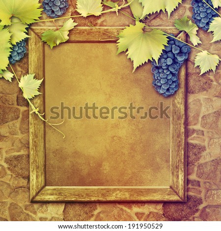 Wine list in old wooden frame on stone wall