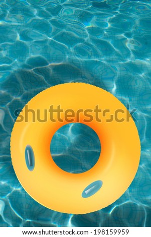 Yellow pool float/ring in blue swimming pool.