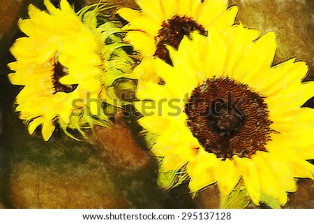 Sunflowers oil painting illustration background.