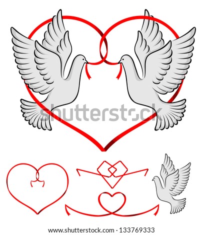 couple of pigeon with red ribbon forming a heart shape. three different ribbon available depend on your needs.