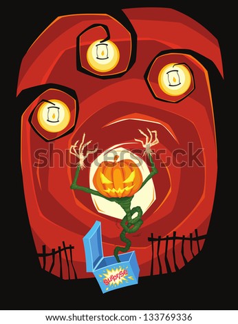 scary jack o lantern jumping out from the box, suitable for halloween