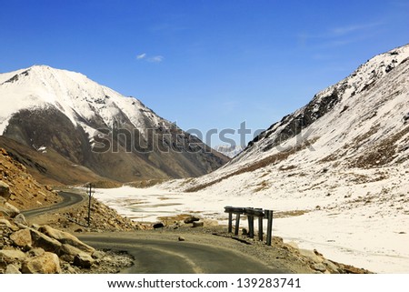 Mountain and snow on the way to Pangong lak, Ladakh India
