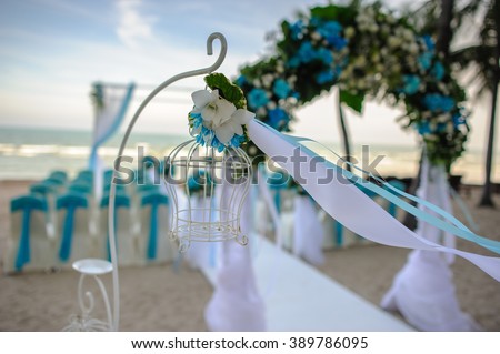 Wedding preparation on Thailand beach against a background of beautiful sea and blue sky. Thailand  Asia