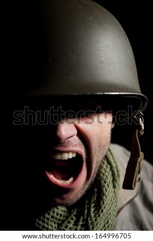 World War Two American Soldier Shouting Out Orders.