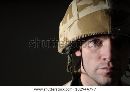 PTSD Soldier With Half Face In Shadow