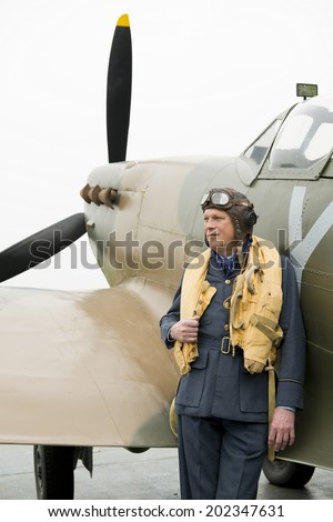 World War Two Fighter Pilot With Spitfire