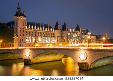Castle Conciergerie and bridge of Change, Paris, France