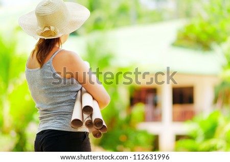 Young woman  planning  work at outdoor.