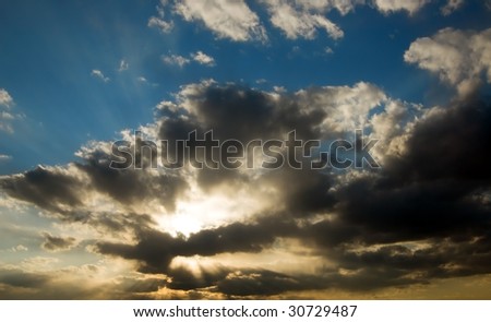 beautiful evening sky with sun and clouds