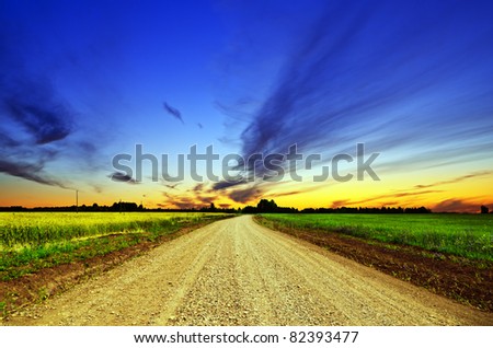 Ground road and sunset sky.
