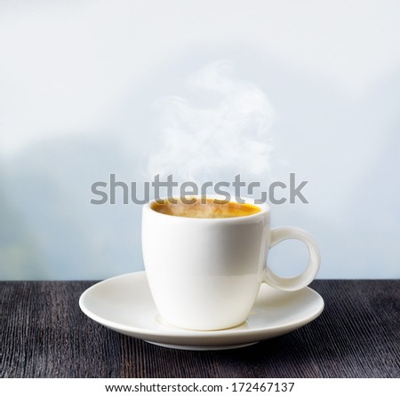 Cup of coffee on highlands background.