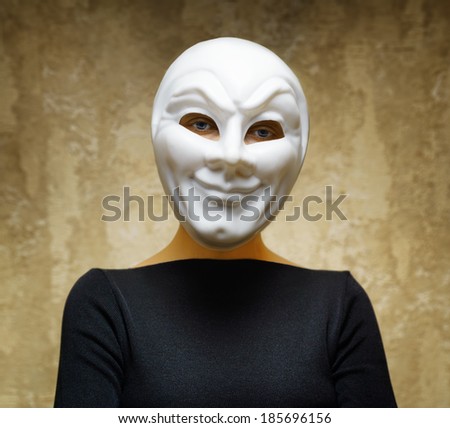 Woman in white mask. Horror concept.