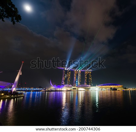SINGAPORE - APRIL 7: View of Marina Bay Sands resort on April 7, 2011 in Singapore. Night Scene.