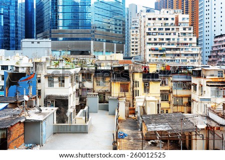 Old buildings coexist with modern skyscrapers in Hong Kong. Hong Kong is popular tourist destination of Asia and leading financial centre of the world.