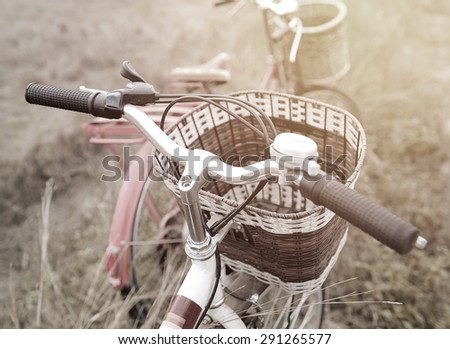 vintage bicycle handle bar close up. Summer vintage filter.