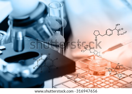 Hands of clinician holding tools during scientific experiment ,Hands of clinician holding tools during scientific experiment ,Researcher is dropping the reagent into test tube, with chemical equations