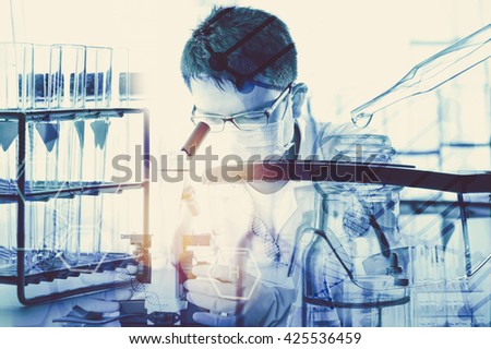 scientist with equipment and science experiments ; science background