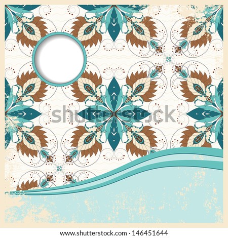 Vintage card. Oriental floral pattern on vintage background. Made old surface. Place for your text. Perfect for greetings, invitations or announcements. Raster copy of the vector.