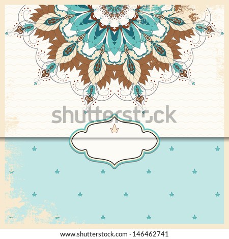 Envelope for invitations or congratulations. Oriental floral pattern on vintage background. Shabby surface. Raster copy of the vector.