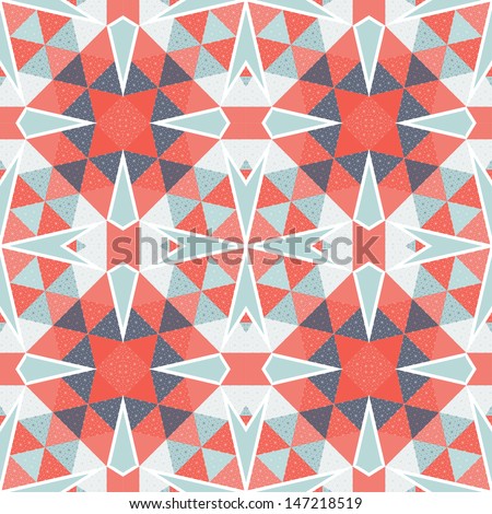 Abstract seamless background. Multicolored triangles and grid. Reminds patchwork. Raster copy of the vector.