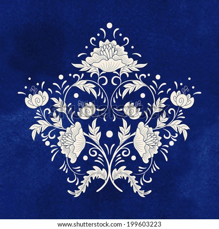 Vector illustration Beautiful floral element of pattern for your design Imitation of chinese porcelain painting Blue seamless watercolor background Hand drawing Vector illustration Beautiful floral element of pattern for your design Imitation of chinese porcelain painting Blue seamless watercolor background Hand drawing